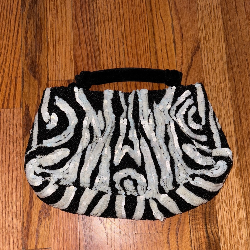 Anthropologie Black and White Sequin Clutch
